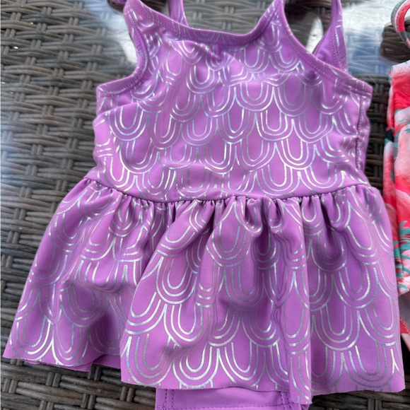 Kids Flamingo and Purple Scallop One Piece Swimsuit Set - Picture 3 of 3